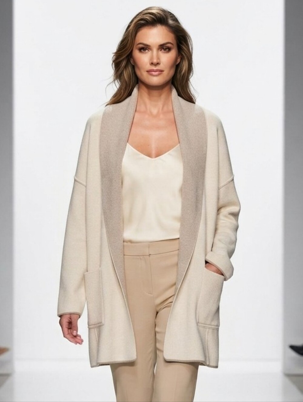 Tommy Bahama Open Front Shawl Collar Cardigan Sweater Beige Oatmeal L/G Blend